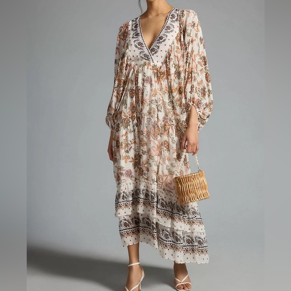 Anthropologie V-Neck Long-Sleeve Maxi Dress - Picture 1 of 6